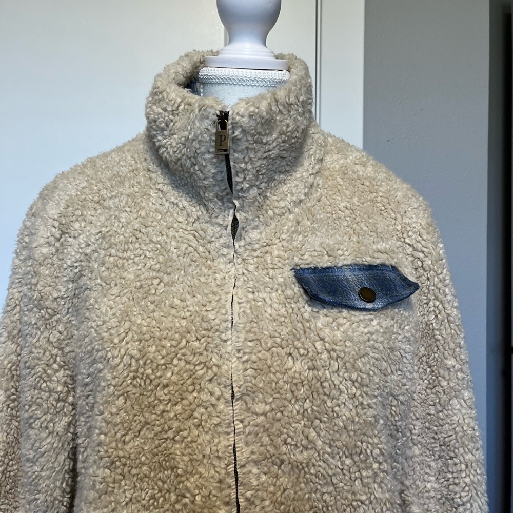 Pendleton Jacket Cream Sherpa Flannel Trim L - Picture 3 of 11